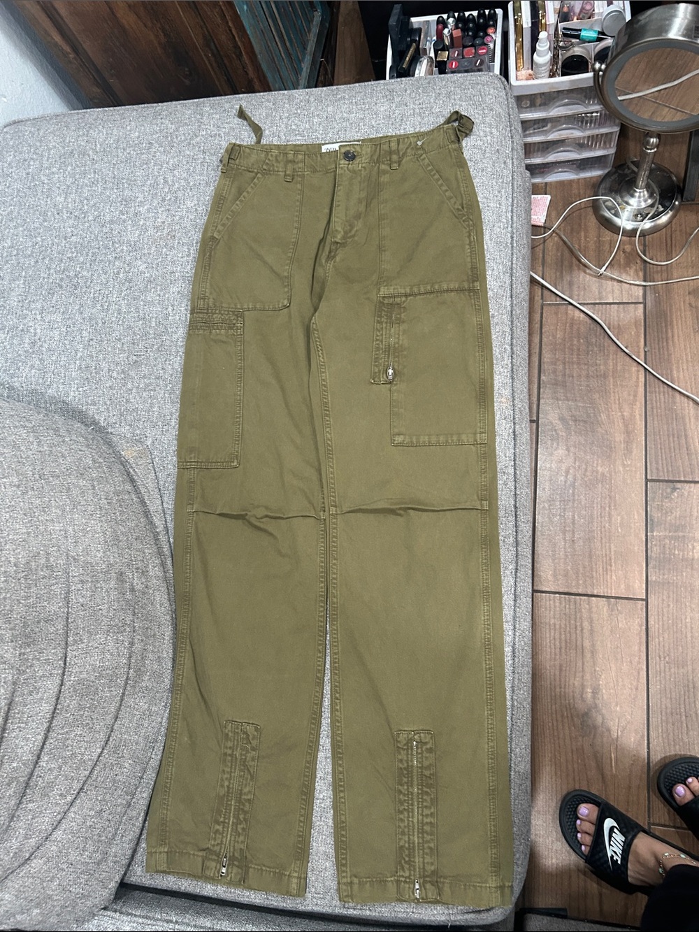 Zara Olive Green Straight-Leg Jeans